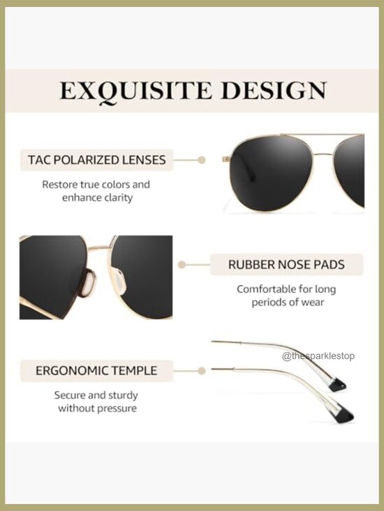 Polarized Aviator Sunglasses with Tangle-Free Metal Frame  display picture 1